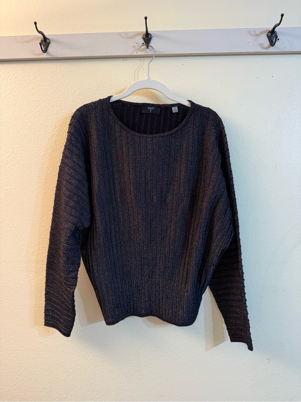 Tahari Black Ribbed Crewneck Sweater